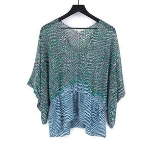 CABI Kimono Sleeve Arts Tunic Blue Green Pink S